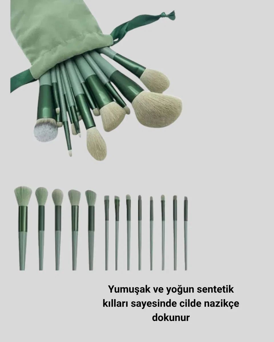 13 Parça Makyaj Fırça Seti – Ergonomik, Dökülme Yapmayan, Taşınabilir görsel 2