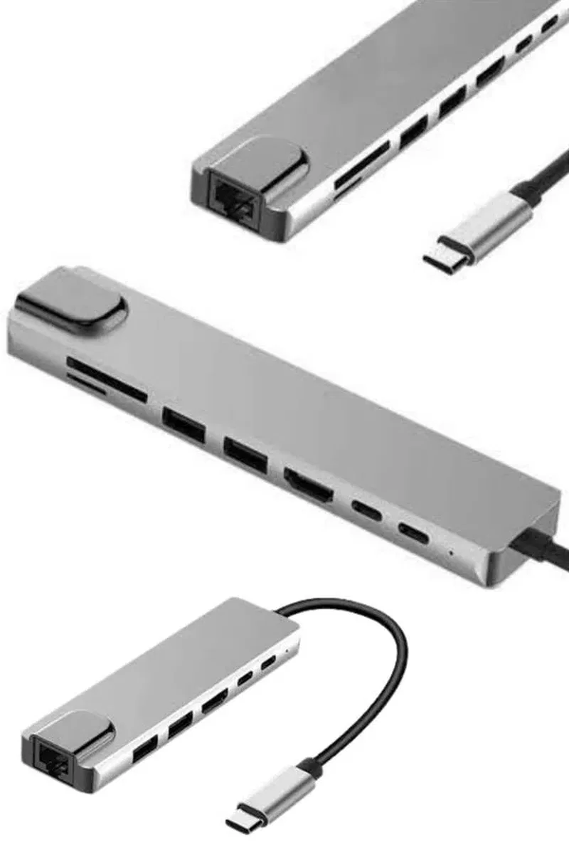 8 Portlu Macbook Çevirici Type C Hub SD TF USB Çoğaltıcı Ethernet görsel 3