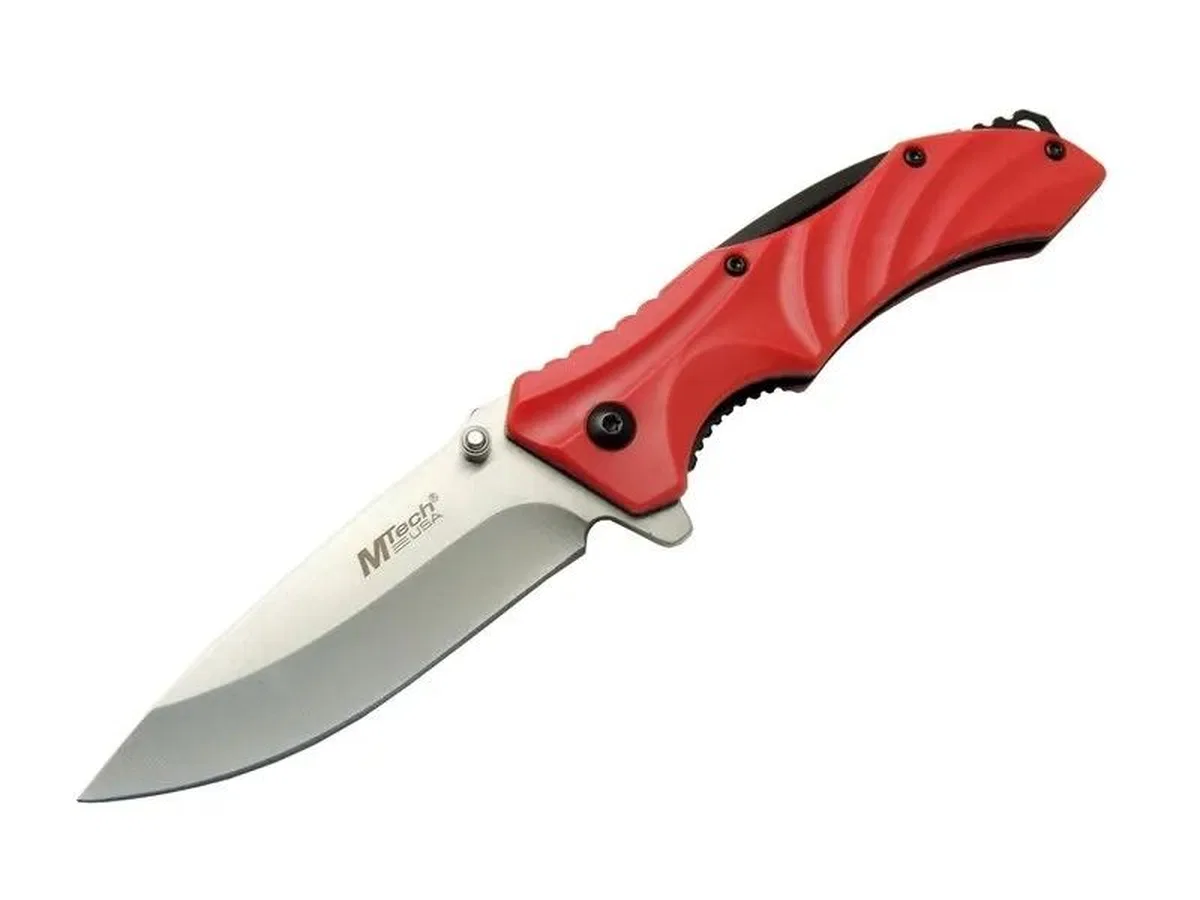 4312 Kırmızı Kamp Çakı 20cm - Yarı Otomatik, Kemerlikli