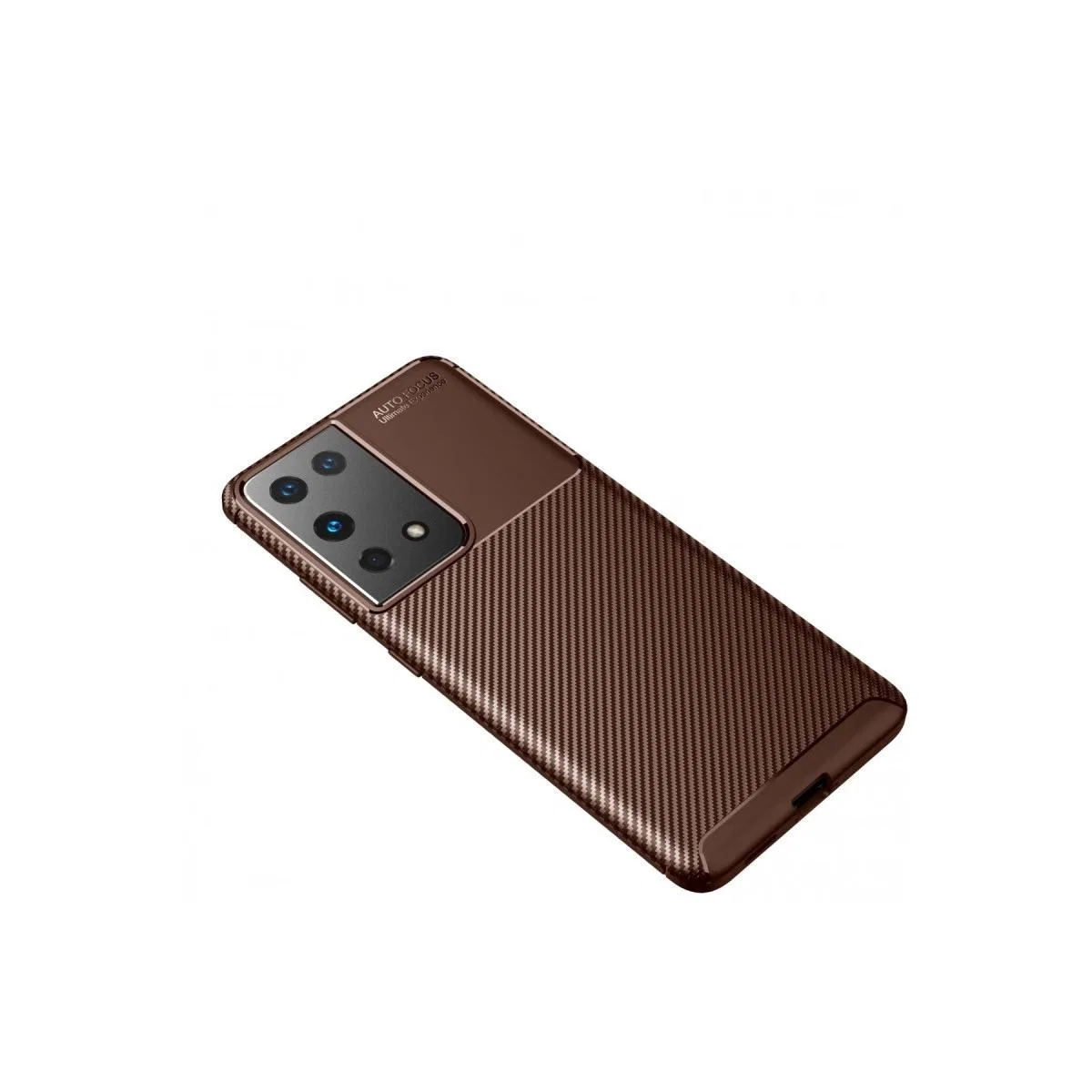 Samsung Galaxy S21 Ultra Kılıf Auto Focus Karbon Kapak - Kahverengi görsel 2