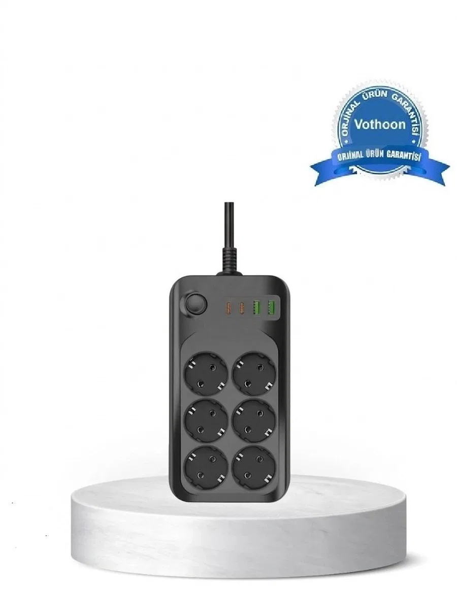 Akım Korumalı 6’lı Priz 2xusb 2xtype-c Çıkış Yüksek Gerilim Koruma Çoklu Priz Çoğaltıcı