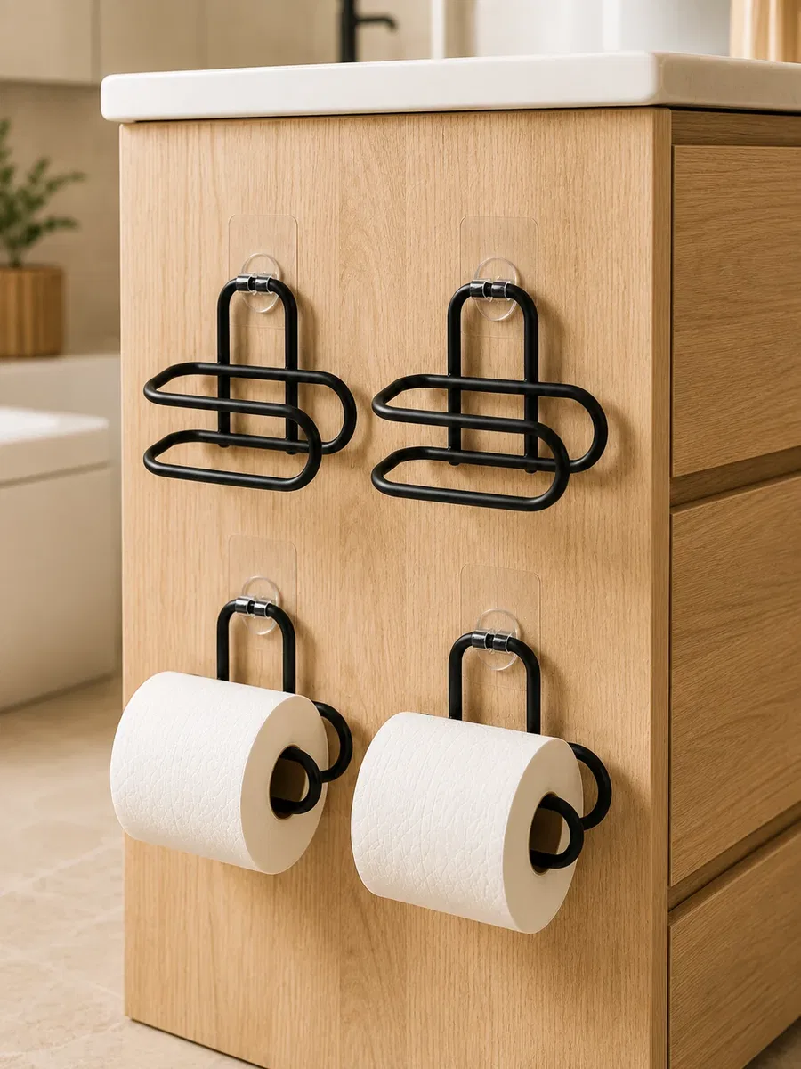 Duvara Yapışkanlı WC Kağıtlık Siyah Metal 4 Adet Tuvalet Kağıdı Rulo Askısı görsel 5