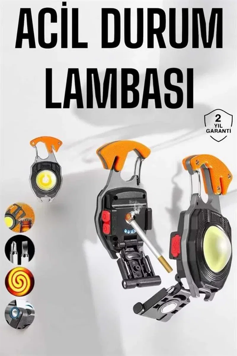 yeni nesil Kamp Feneri Çok Fonksiyonlu Fener Anahtarlık Usb Çakmaklı Cam Kırıcı Kemer Kesici Açacak görsel 2