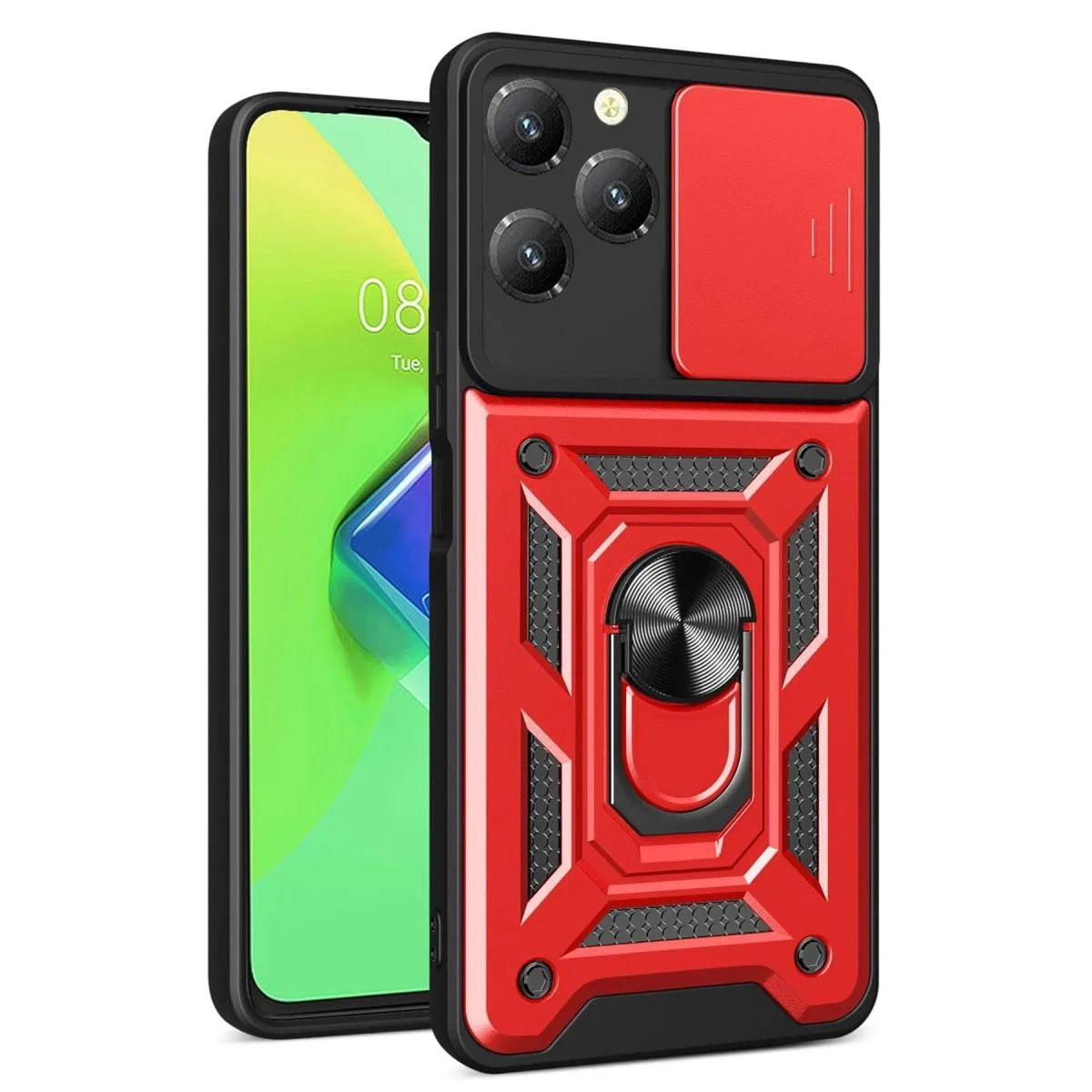 İnfinix Hot 40 Pro Kılıf Pars Lens Yüzüklü Silikon - Kırmızı
