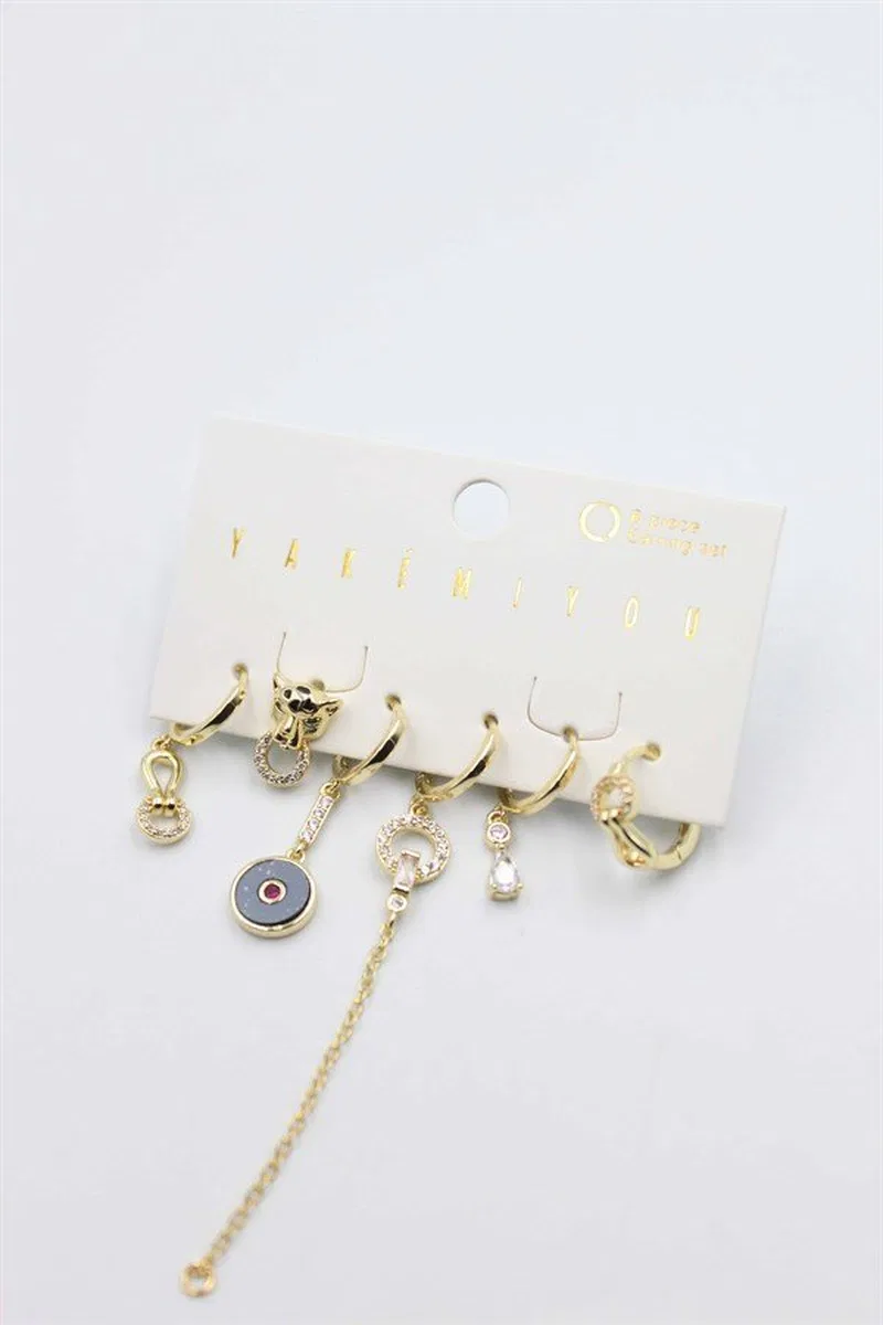 Taşlı Set Küpe - Altın görsel 2