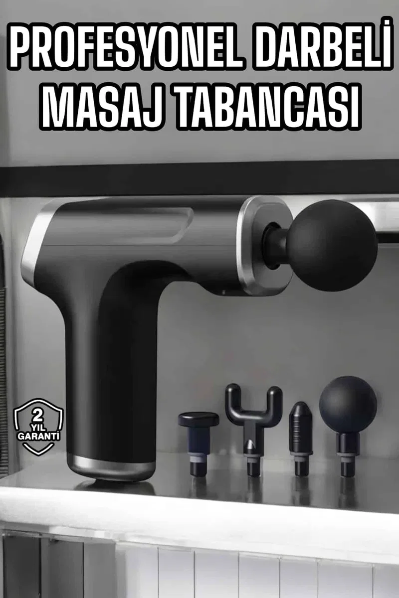 Masaj Tabancası 4 Başlıklı Kas ve Vücut Ağrıları İçin Şarjlı Darbeli