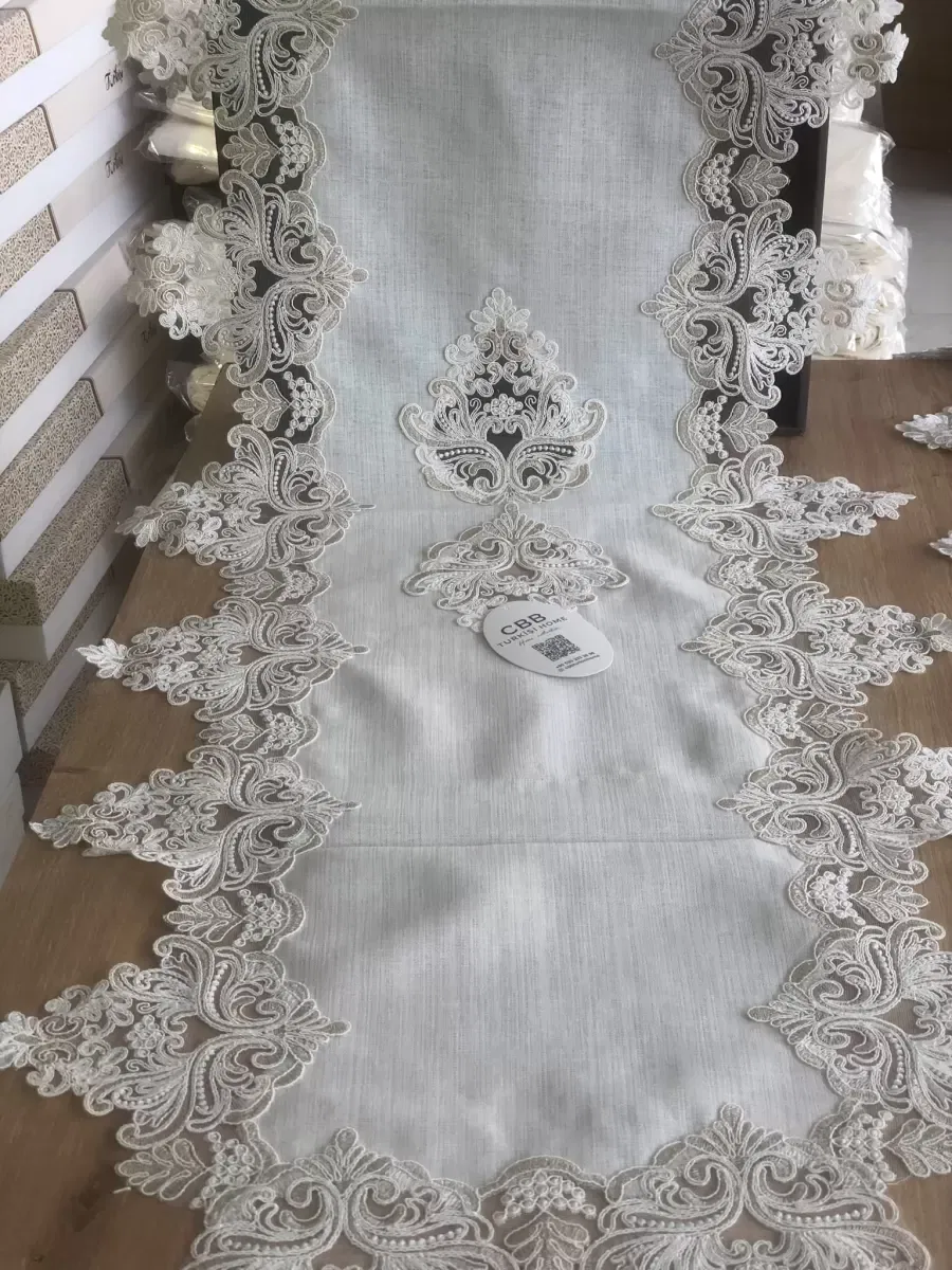Sofra Takımı Mimoza Gardenya Keten Yemek Takımı 160x220 Masa Seti 12 Kişilik 26 Parça Runner Set Kreme Gold görsel 5