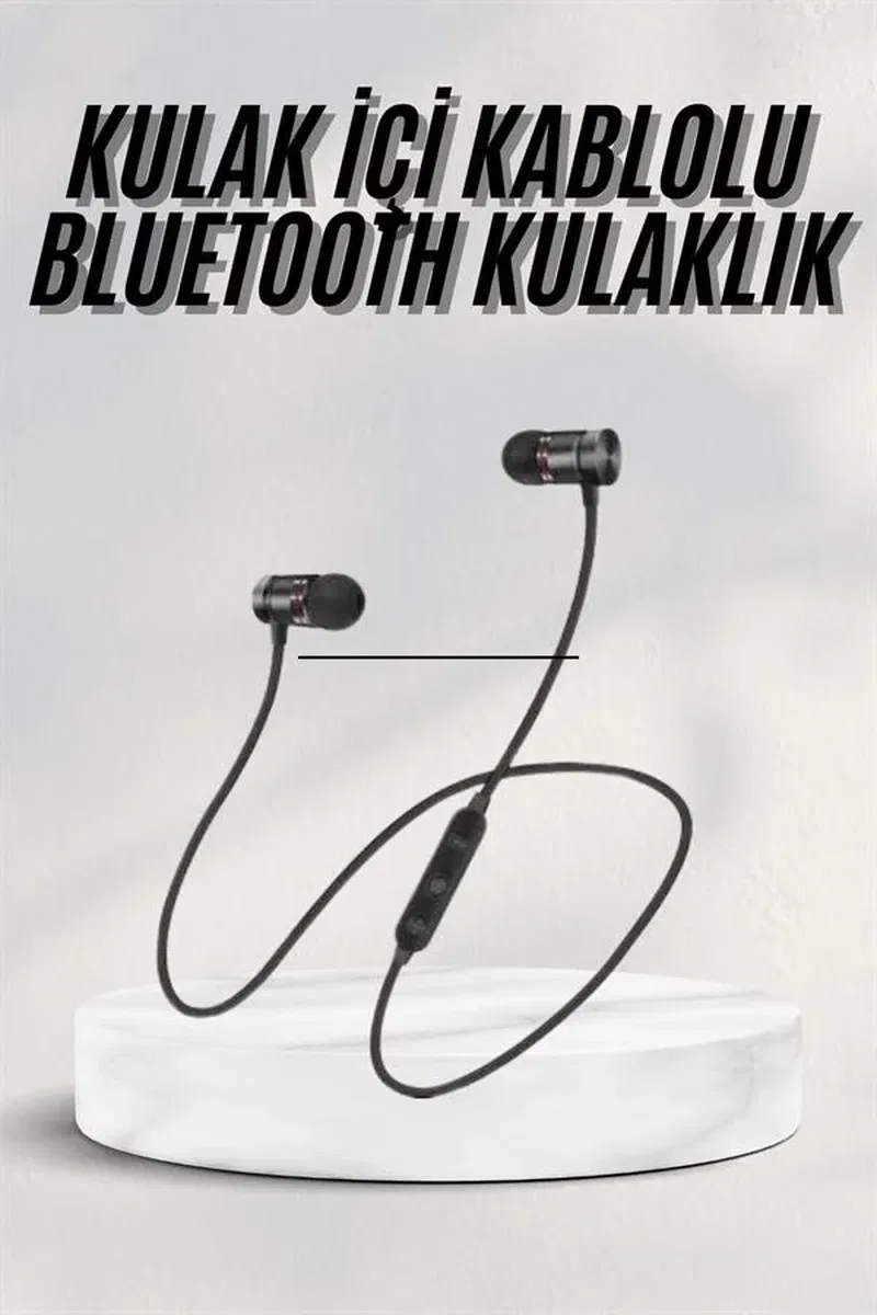 Sports Mıknatıslı Siyah Bluetooth Kulaklık Kablolu Uzun Pil Ömrü görsel 2