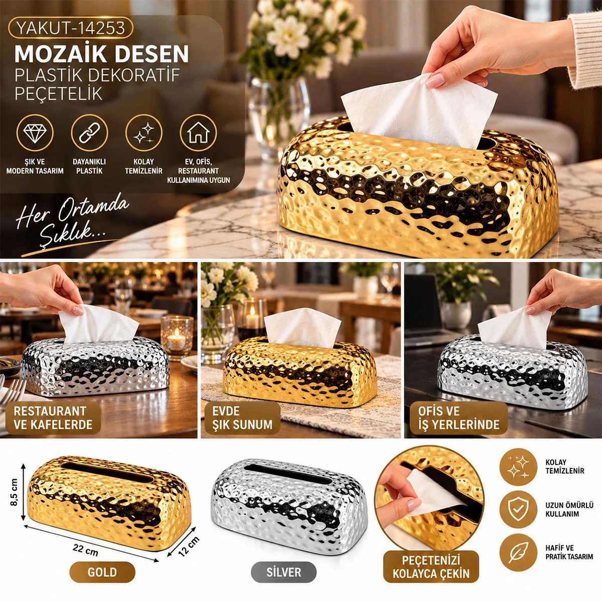 Oval Plastik Dekoratif Peçetelik görsel 3