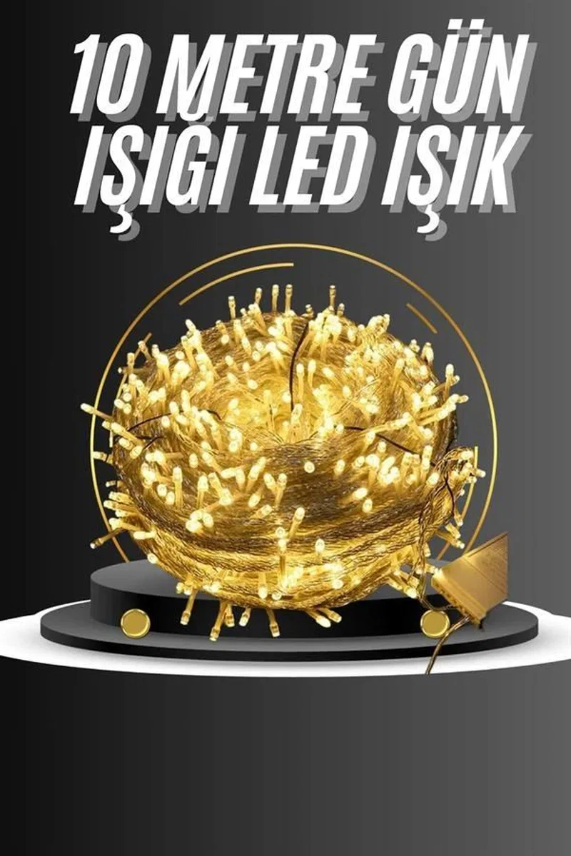 10 Metre Günışığı Led Işık Fişli Dekoratif Sarı Ton Aydınlatma 3 Modlu Led Şerit görsel 2