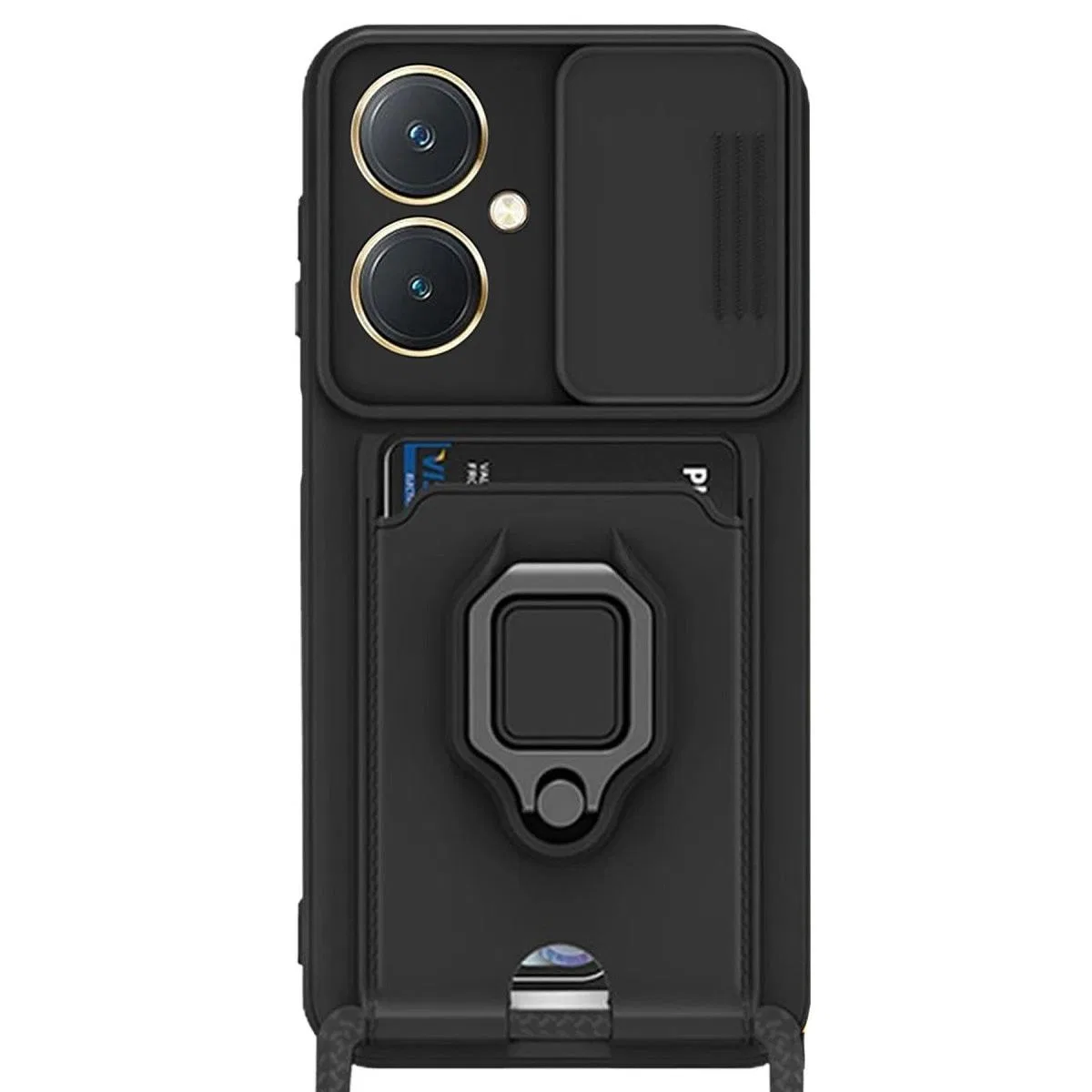 Vivo Y27 Kılıf Zuma Kartvizitli Yüzüklü Silikon - Siyah