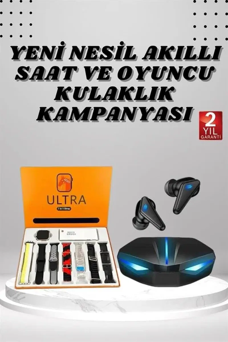 7 Kordonlu Akıllı Saat Ve Oyuncu Kulaklığı ANC Özelliği Kulak İçi Mikrofonlu Sesli Görüşme görsel 2