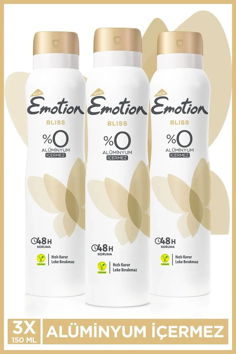 3 Adet Emotion Bliss Kadın Vegan Deodorant 150 Ml Hızlı Kurur, Leke Bırakmaz