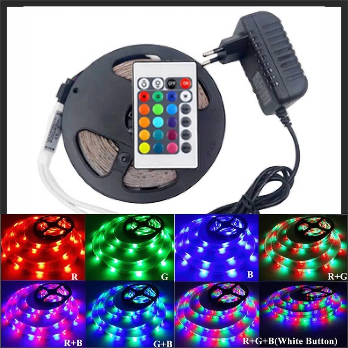 Rgb Şerit 5 Metre 16 Renkli Kumandalı Adaptörlü Çift Taraflı Bant görsel 3