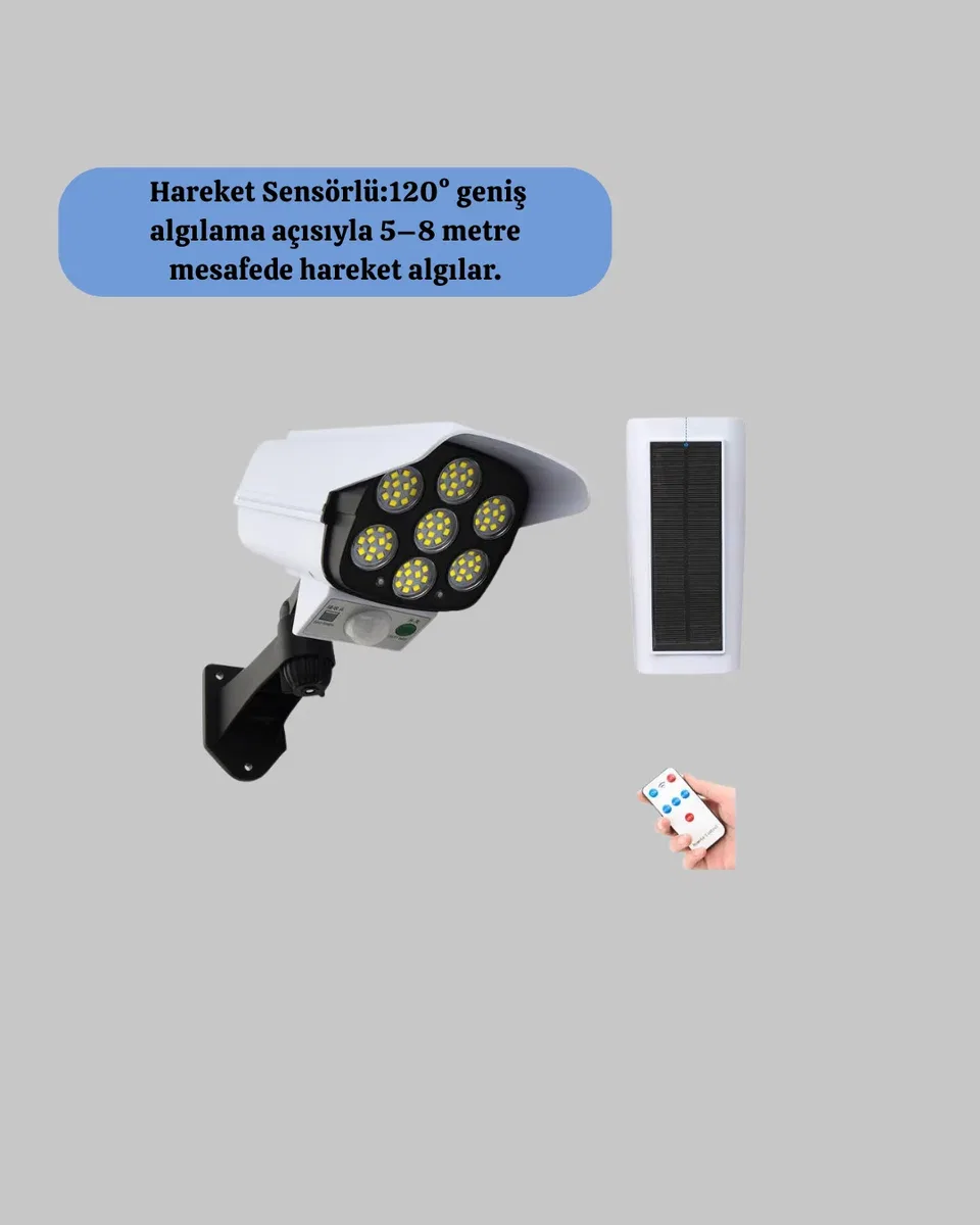 Uzaktan Kumandalı Güneş Enerjili LED Güvenlik Lambası Kamera Tipi Hareket Sensörlü Yeni Nesil görsel 2