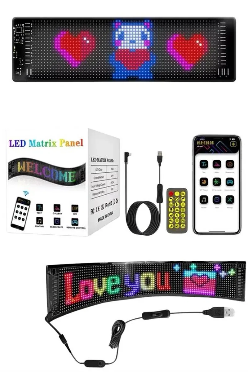 Kumandalı App Kontrollü LED Ekran 16X192 pixel Led Matrix Araç Camı Yazısı görsel 5