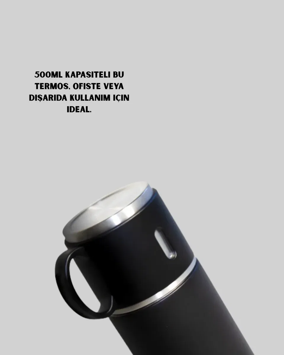 500 ml Isı Korumalı Çelik Termos ve Bardak Seti | Silikon Tabanlı, Şık ve Pratik görsel 3
