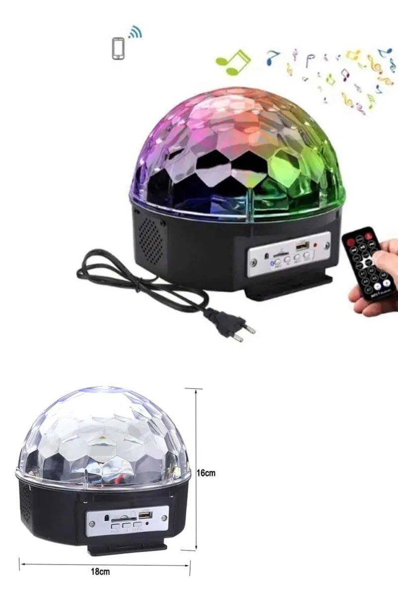 Led Işık Disko Topu Bluetooth Hoparlörlü USB Müzik Çalar Kumandalı görsel 2