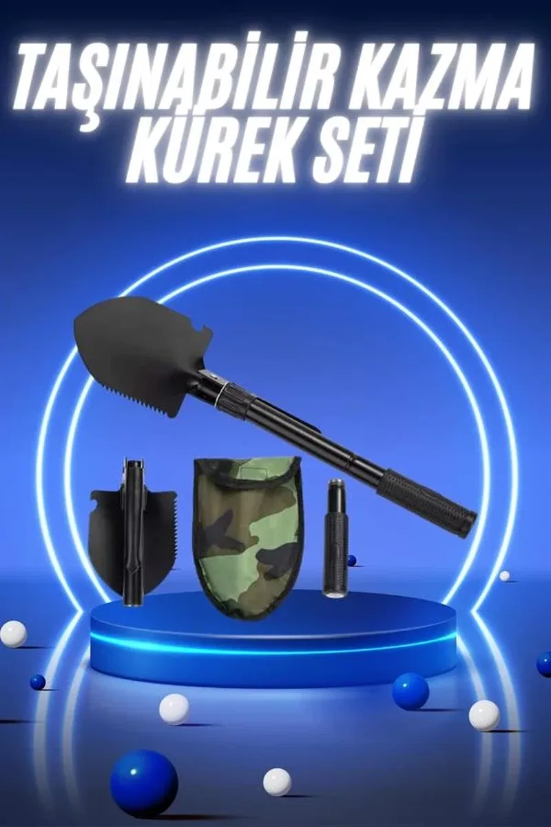 Pusulalı Katlanabilir Kazma Kürek Kamp Seti Kamp Küreği Portatif Çantalı görsel 2