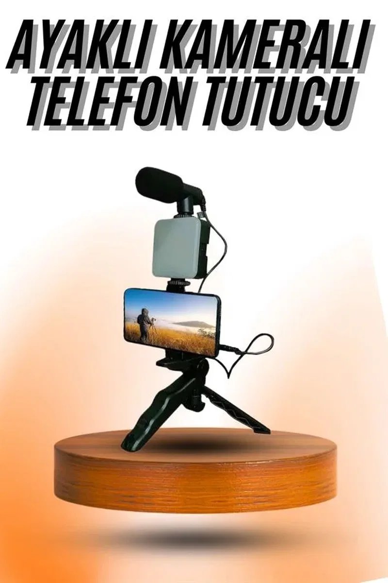 Telefon Tutucu Mini Mikrofonlu Tripod Vlog Çekim Video görsel 2