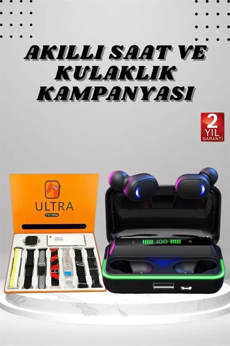 Yeni Nesil Akıllı Saat ve Bluetooth Kulaklık Kampanyası Android Ve İOS Uyumlu Uyku ve Sağlık Takibi görsel 2