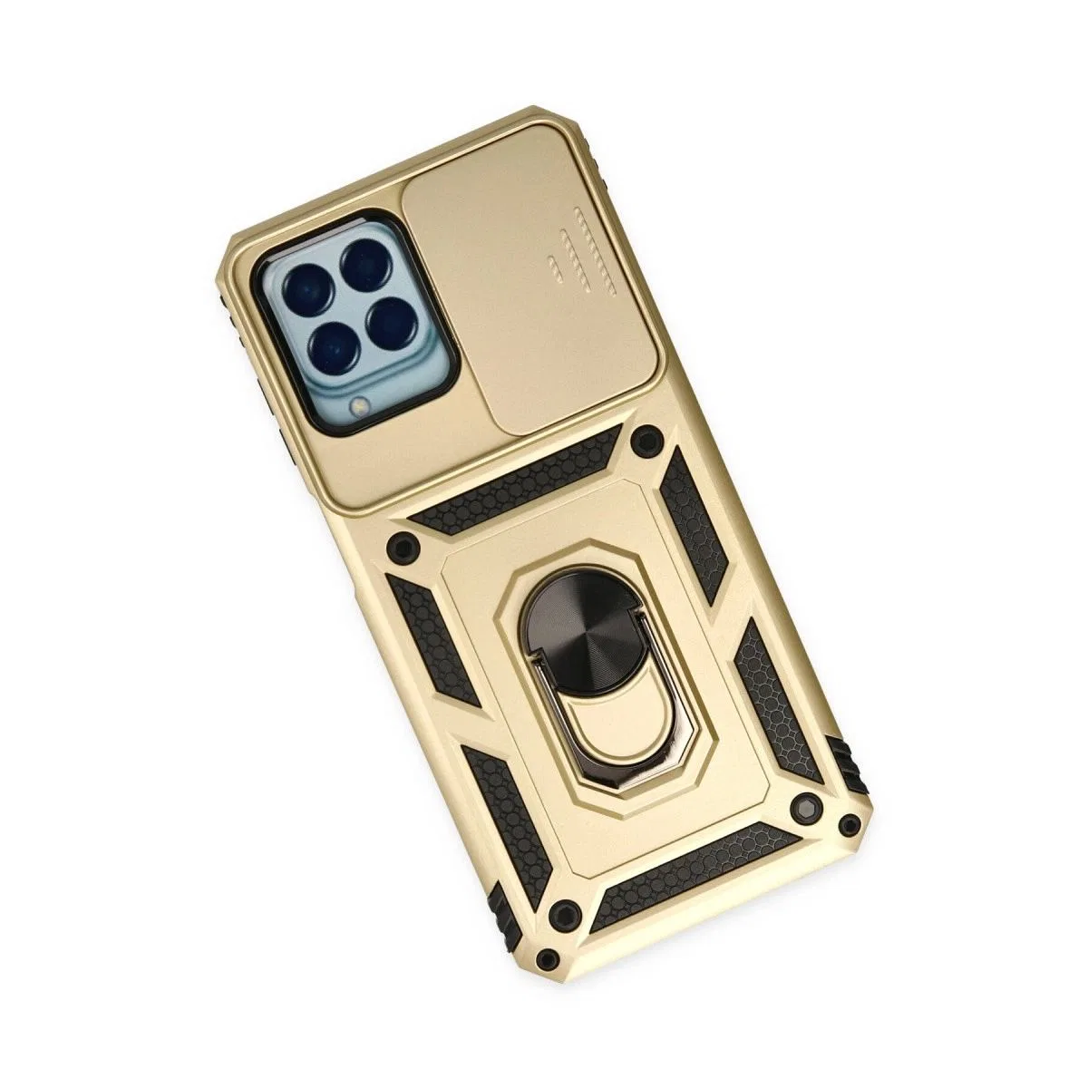 Samsung Galaxy M33 Kılıf Pars Lens Yüzüklü Silikon - Gold görsel 3