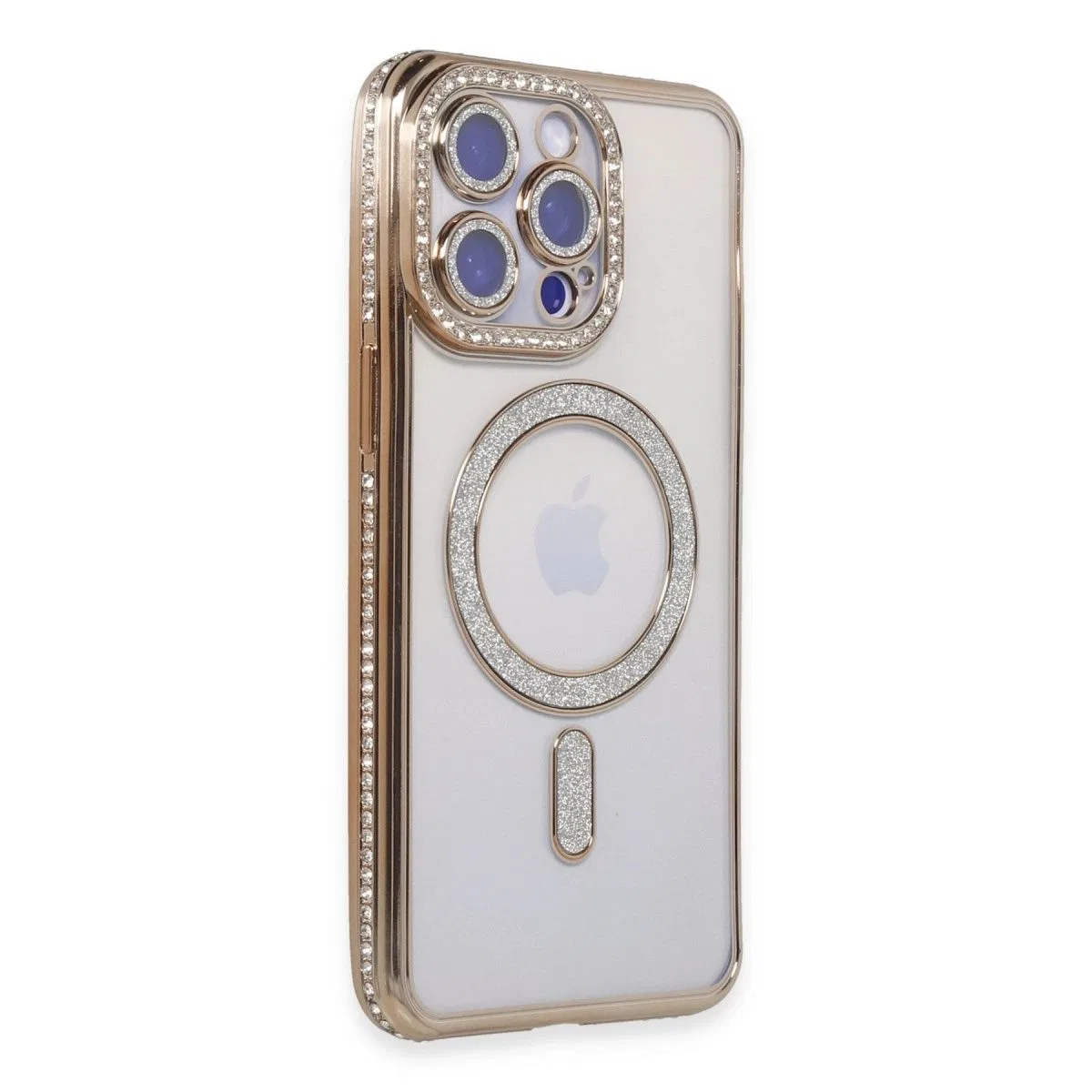 Apple İphone 15 Pro Max Kılıf Joke Simli Magneticsafe Kılıf - Gold