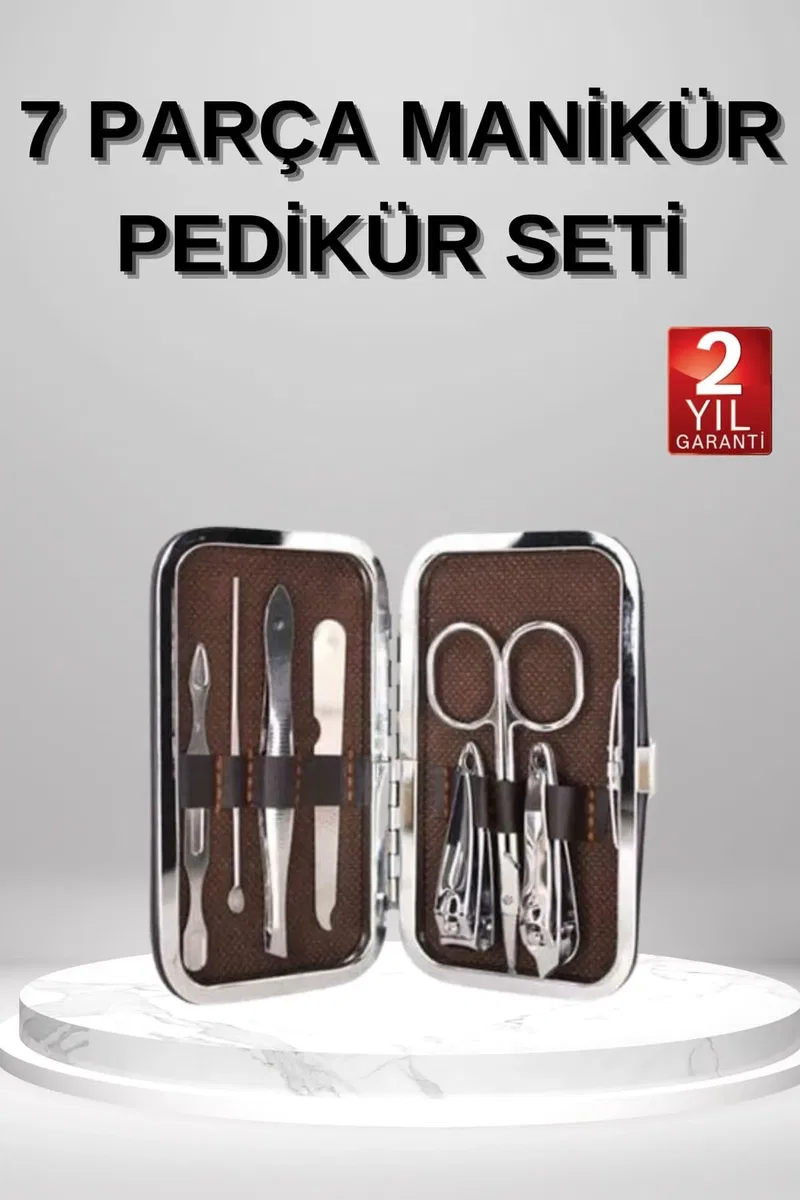 7 Parça Manikür Pedikür Seti El Ayak Bakımı Çantalı Paslanmaz Çelik
