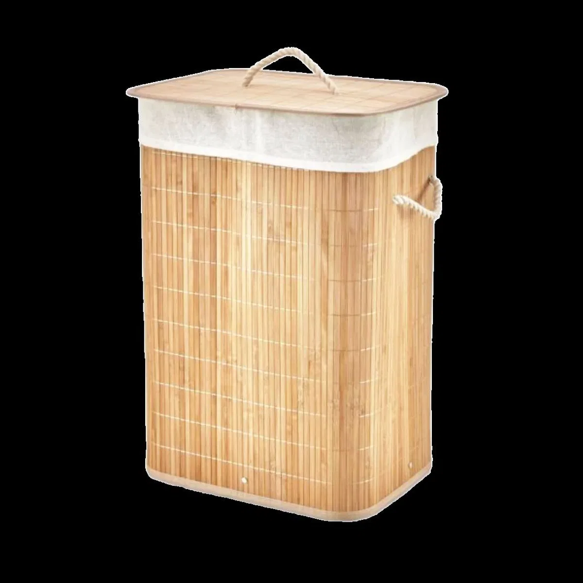 Bambu Kirli Çamaşır Sepeti 40x30x60 cm - Kapaklı İpli Kumaş Torbalı görsel 2