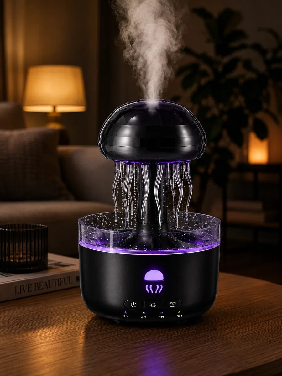 USB Çalışan Denizanası Hava Nemlendirici 7 Renk RGB Aydınlatmalı Sessiz Buhar Makinesi görsel 4