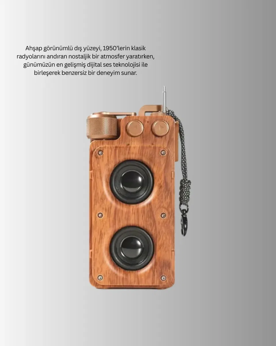 Klasik Görünümlü Bluetooth Hoparlör 360 Derece Stereo ve FM Radyo görsel 4