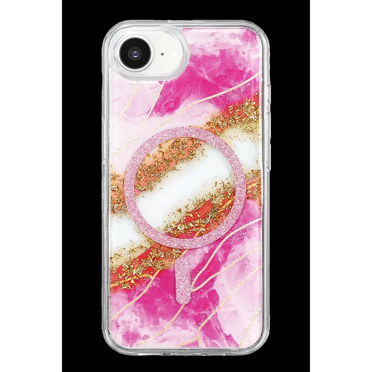 Onegif Apple İphone 17e Lotus Simli Magsafe Kapak - Pembe görsel 3