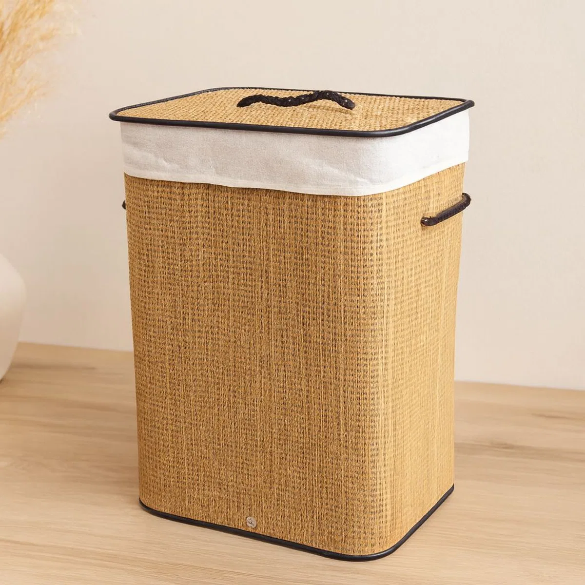 Kirli Çamaşır Sepeti Hasır Ahşap Kapaklı 42x32x60 cm