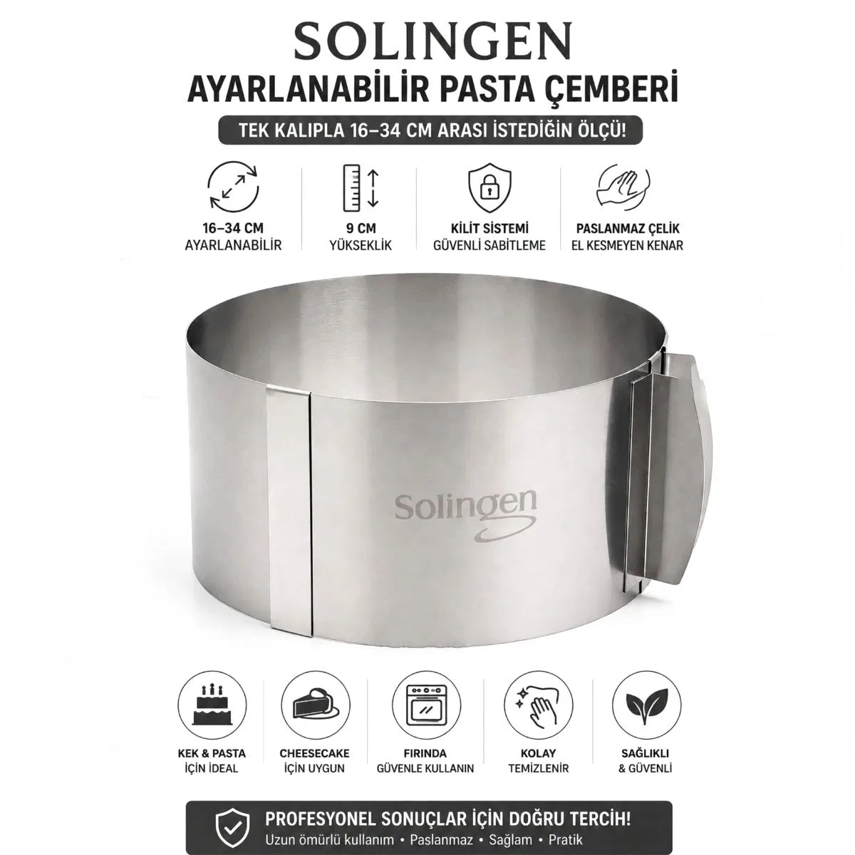 Ayarlanabilir Metal Kek Kalıbı 16-34 cm görsel 2