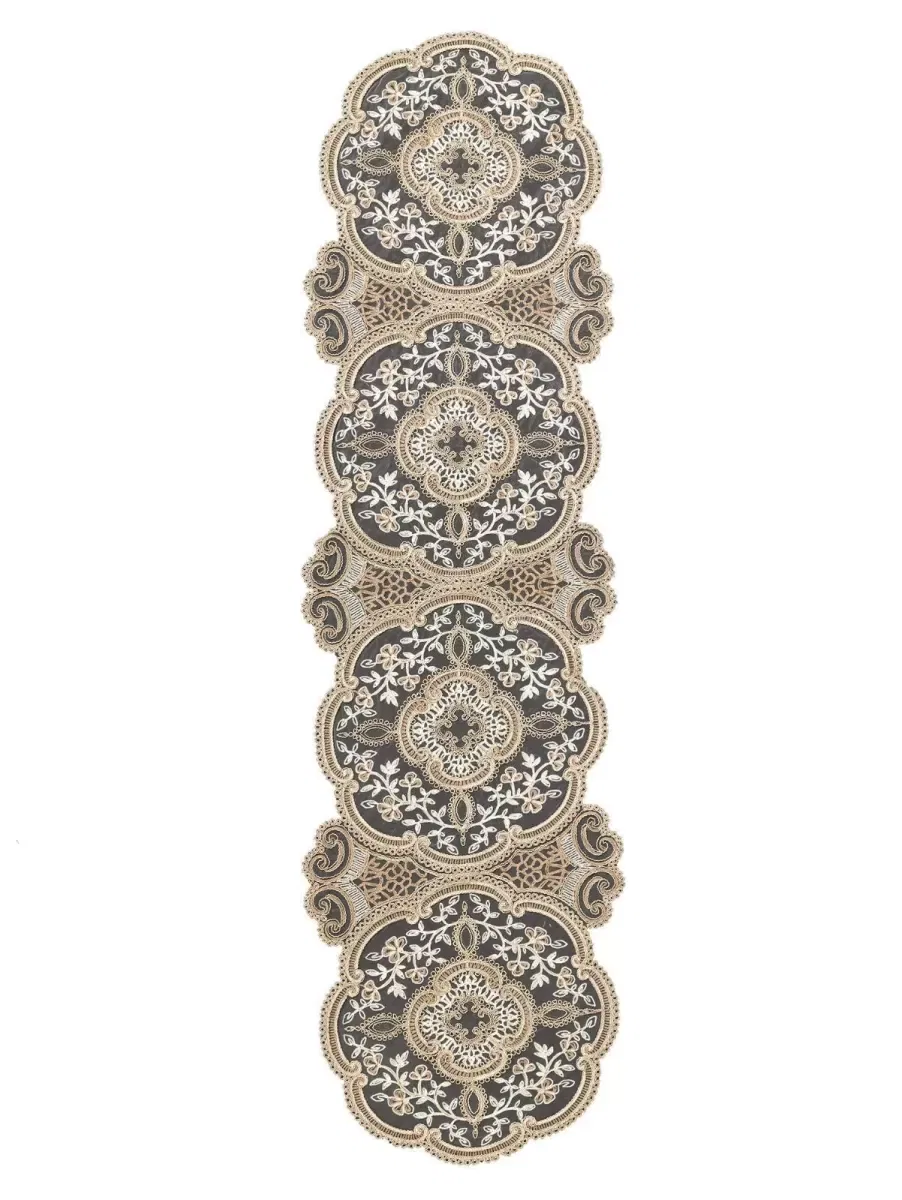 Alya Model No124 Gold 5 Parça Salon Takımı Dantelli Masa Örtüsü Runner Seti görsel 4