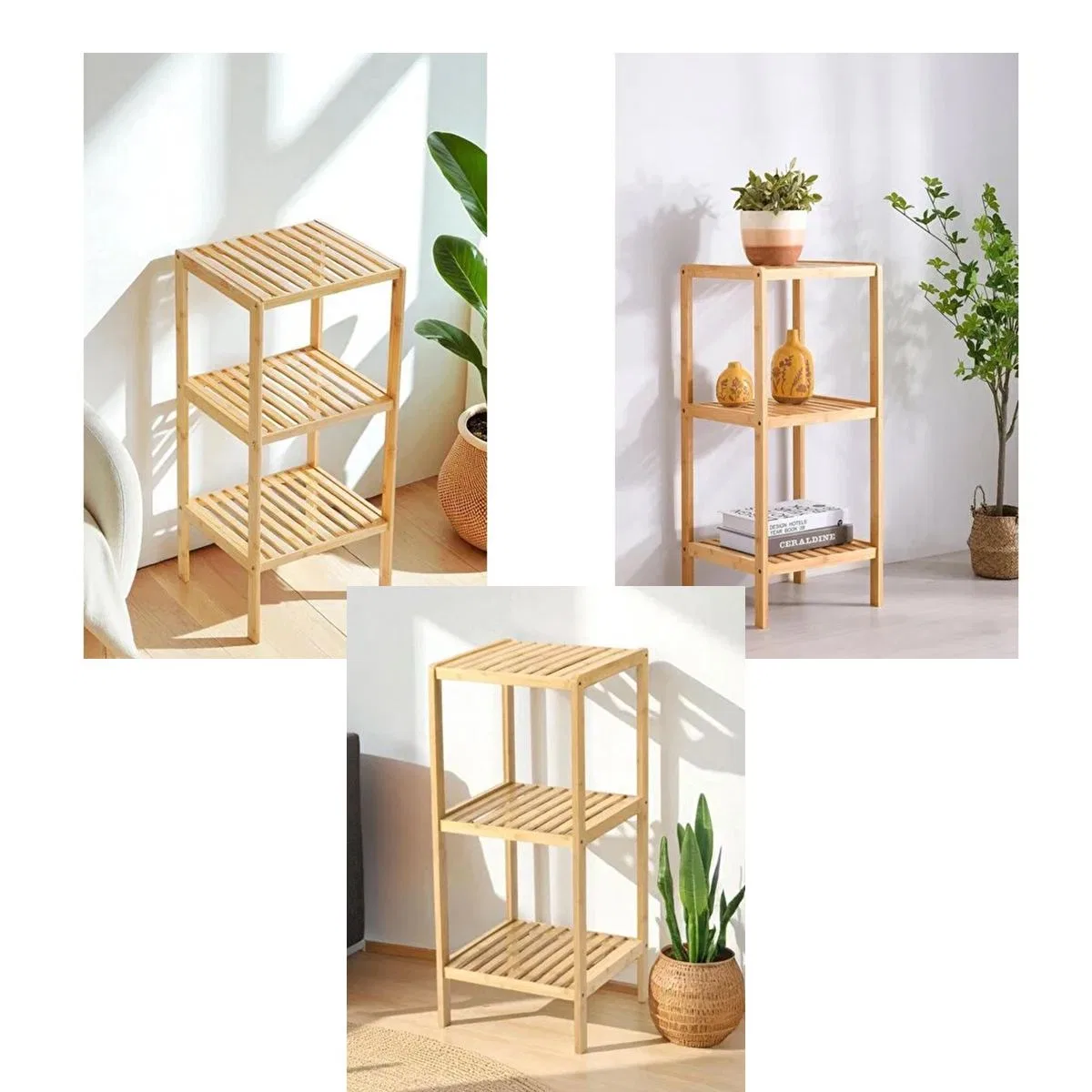 3 Katlı Çok Amaçlı Ahşap Bambu Raf Organizer 36x32x80 cm görsel 3