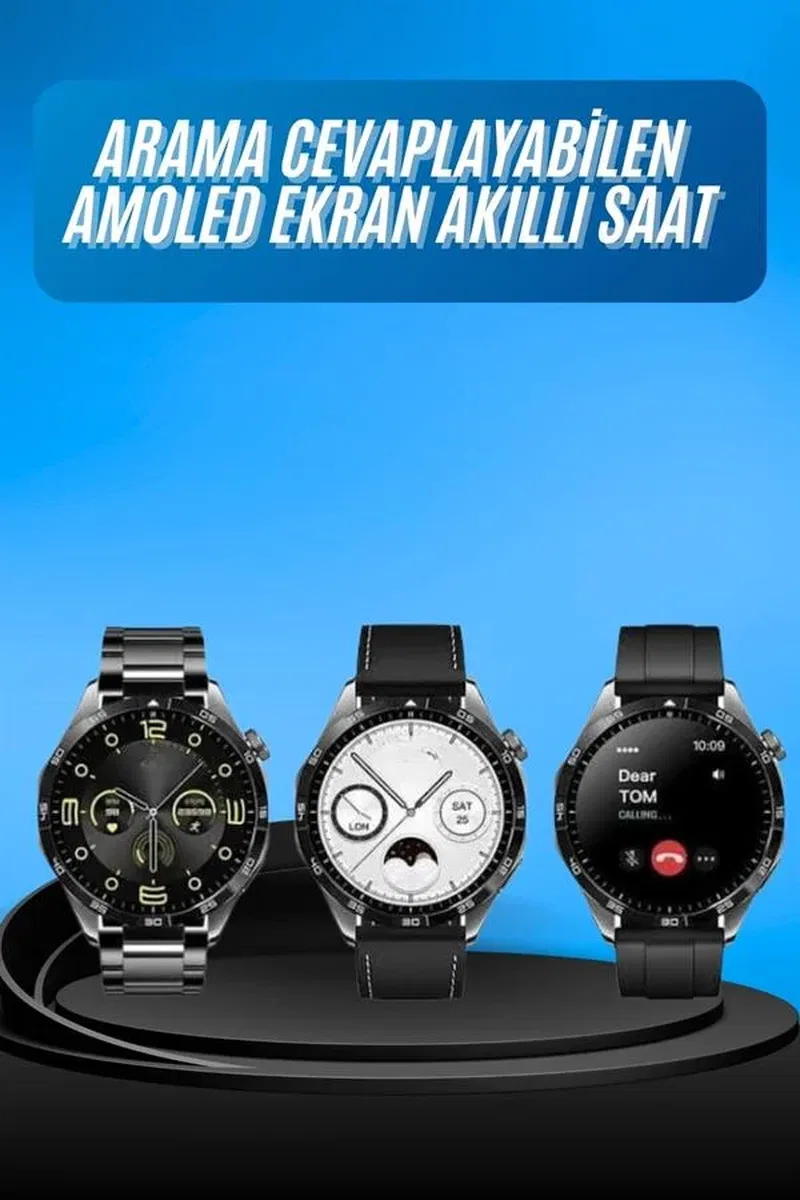 Amoled Ekran 3 Kordonlu Akıllı Saat 5. 0 Bluetooth Bağlantılı Android ve İOS Uyumlu görsel 2