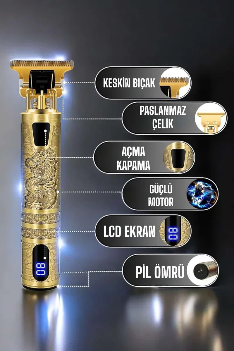 Tıraş Makinesi Şarjlı Profesyonel Saç Kesme Makinesi Gold Çizik Tıraş görsel 2