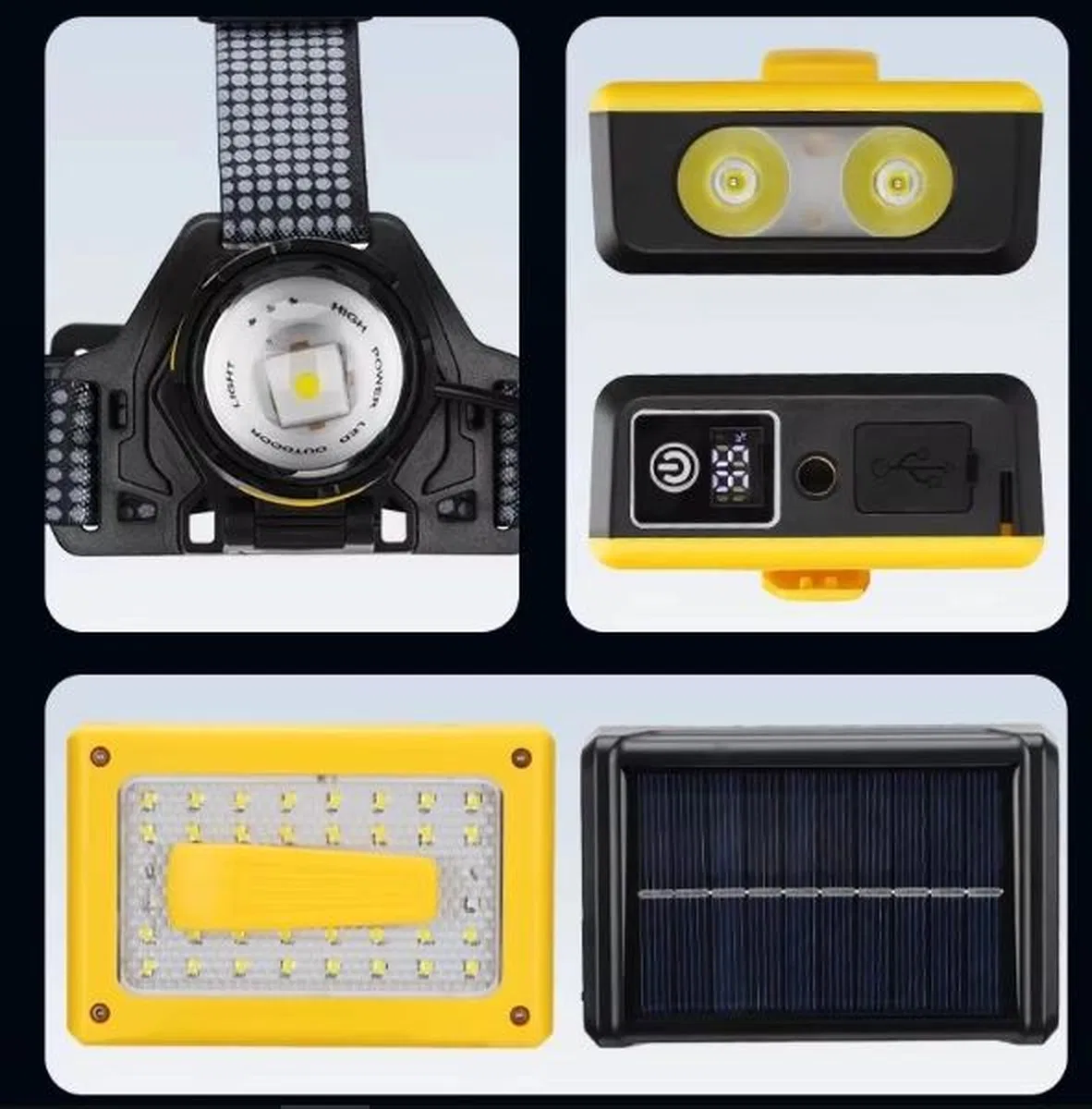 Pro F-3003 Alüminyum Pm10-tg Led Type-c Powerbank Ve Solar Şarjlı Kamp Kafa Feneri görsel 5