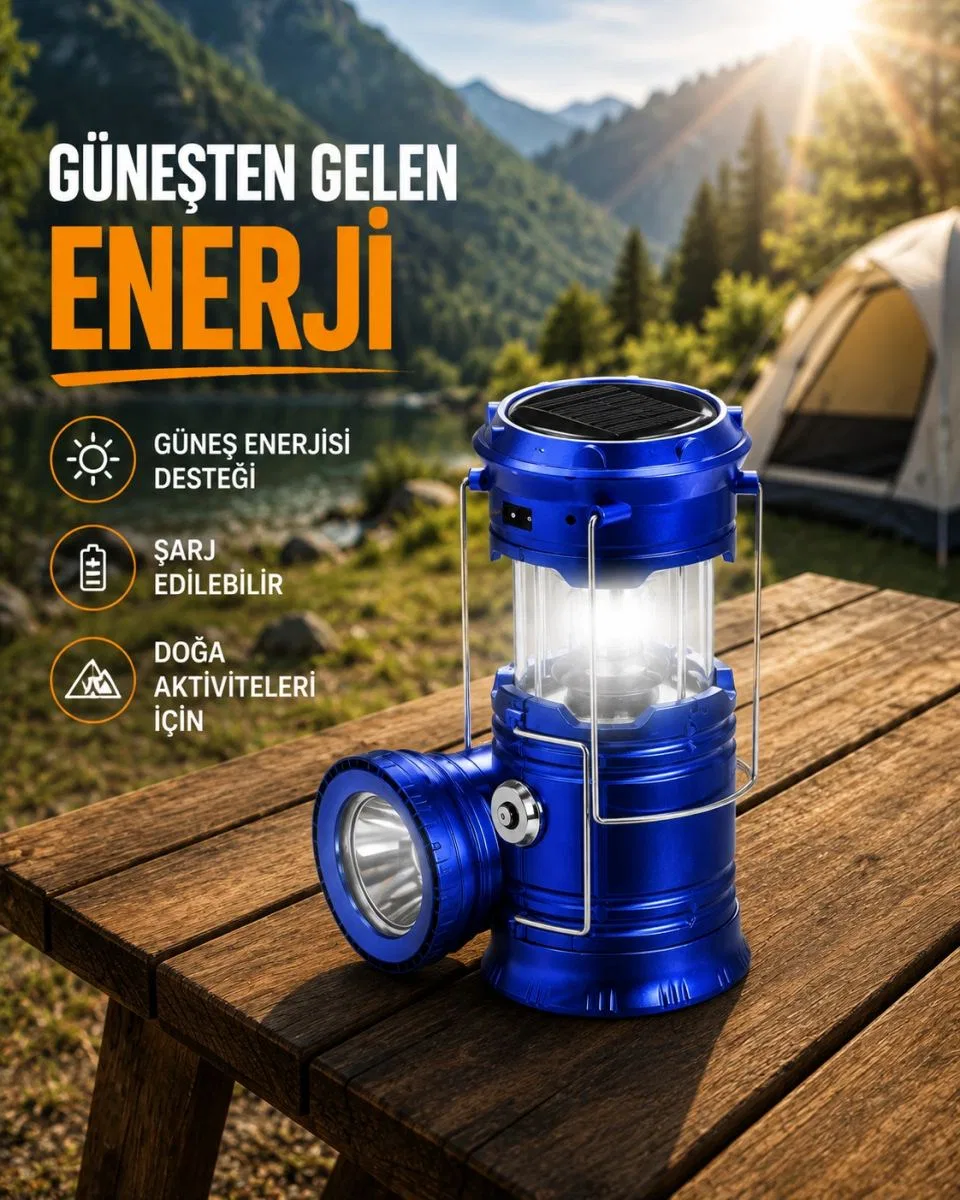 Katlanabilir Usb Çıkışlı Kamp Feneri – Şarj Edilebilir, Dayanıklı Ve Çok Fonksiyonlu