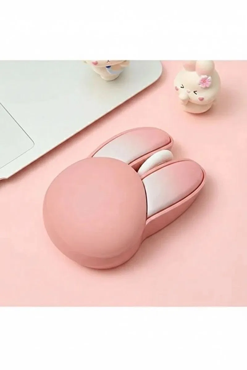 Tavşan Figürlü Kablosuz Mouse Pil Dahil Etiket Hediyeli Pembe görsel 2