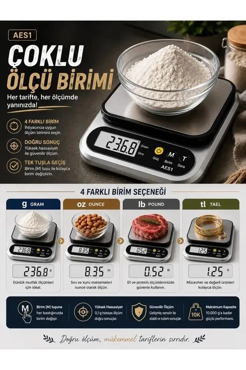 Dijital Mutfak Ve Kahve Tartısı Hassas Gram Terazisi Paslanmaz Çelik Lcd Ekran Çoklu Ölçüm G/oz 10 Kg Kapasite görsel 3