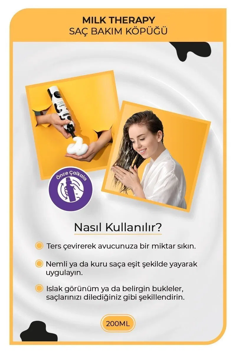 Milk Therapy Kremsi Saç Bakım Köpük 200 ML - Besleyici Koruyucu - mrfs görsel 3