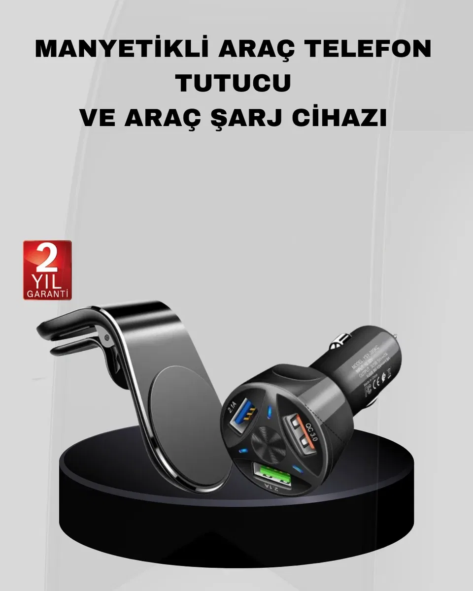 Araç İçi Telefon Tutucu + Quick Charge 3. 0 Araç Şarj Cihazı Seti