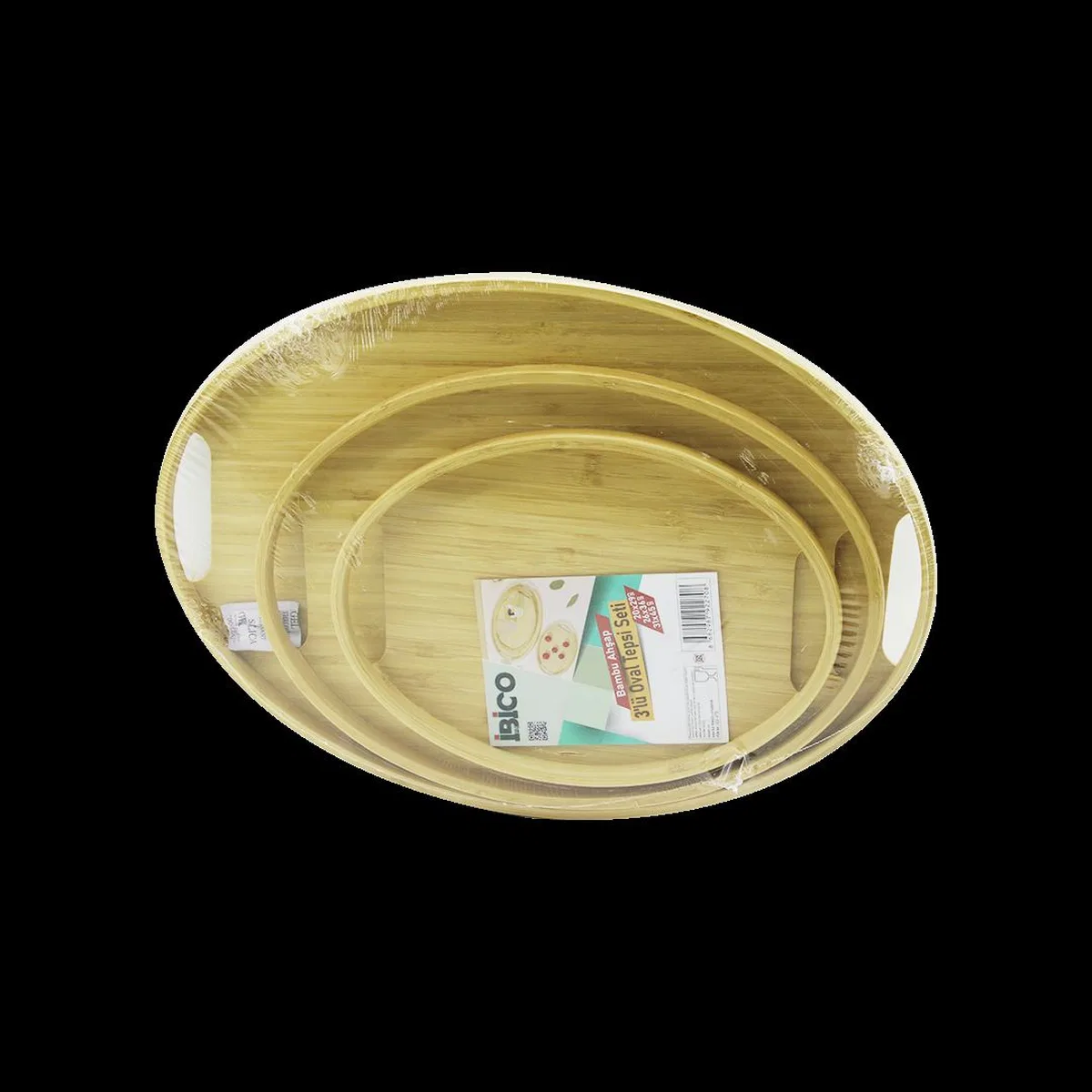 Oval Bambu Ahşap Tepsi Seti 3'lü (20x29, 26x36, 31x45 cm) görsel 2