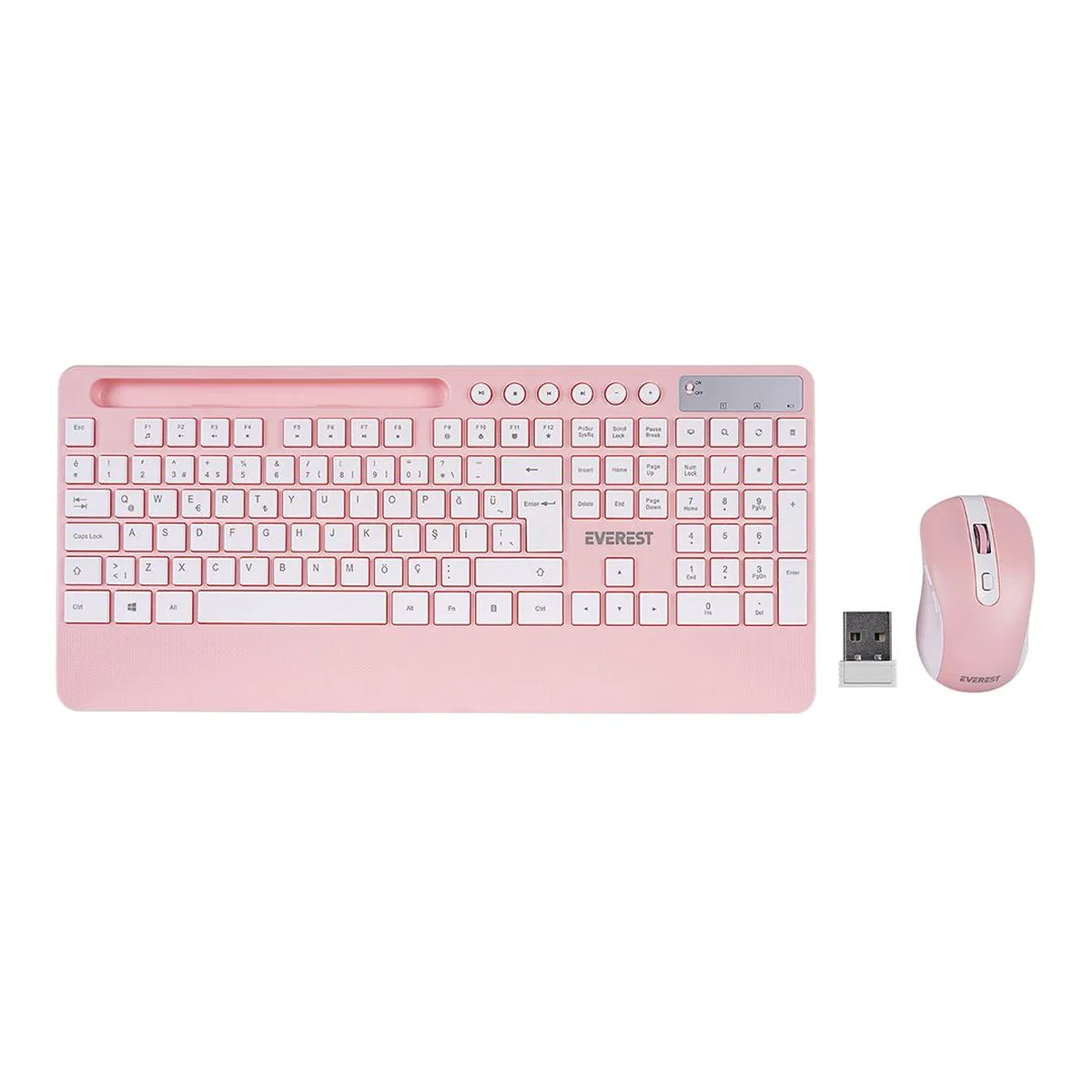 Kablosuz Klavye Mouse Seti - Telefon & Tablet Standlı (Beyaz/Pembe) görsel 2