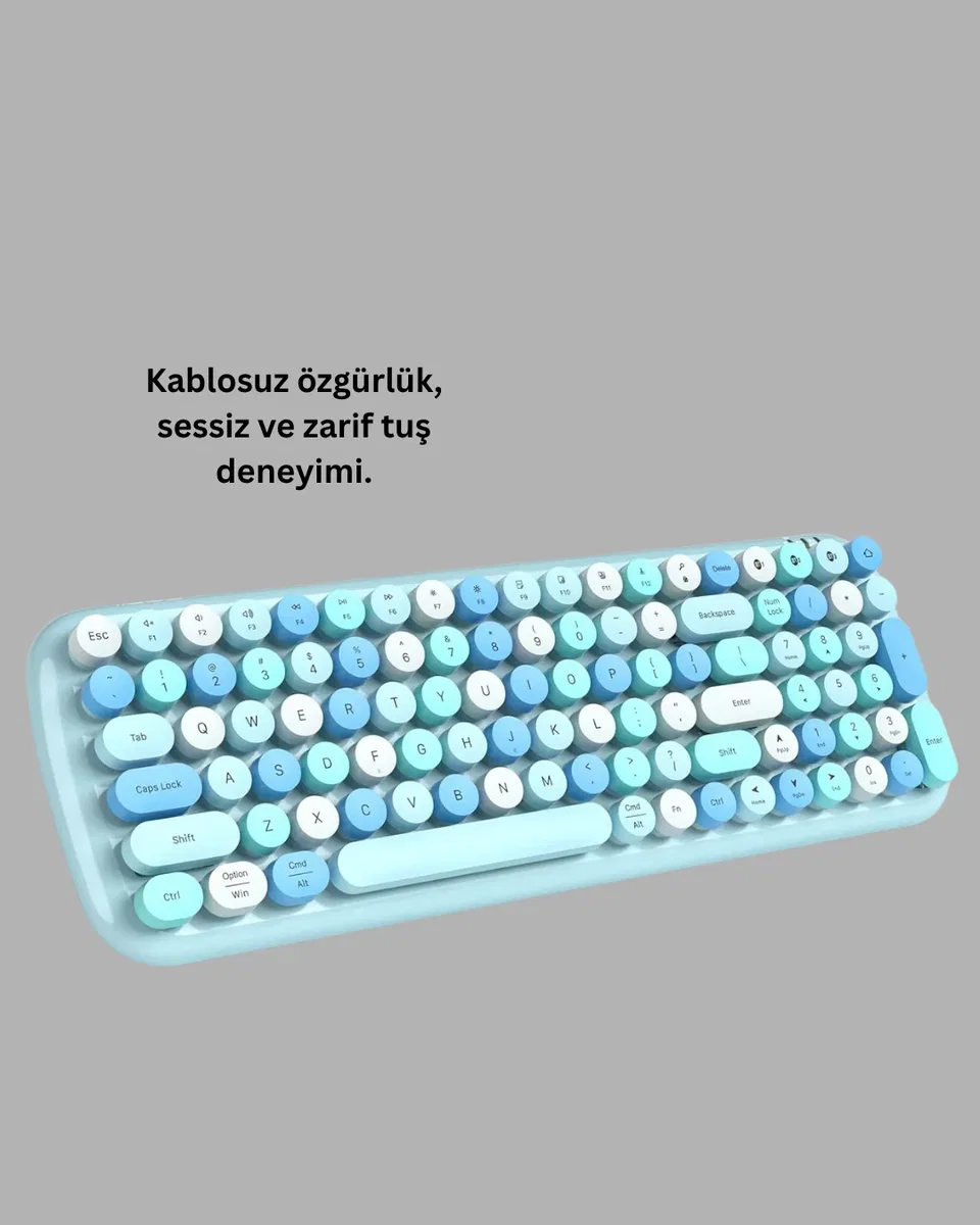 Retro Daktilo Stilli Kablosuz Klavye Mouse Seti – Sessiz ve Şık görsel 2