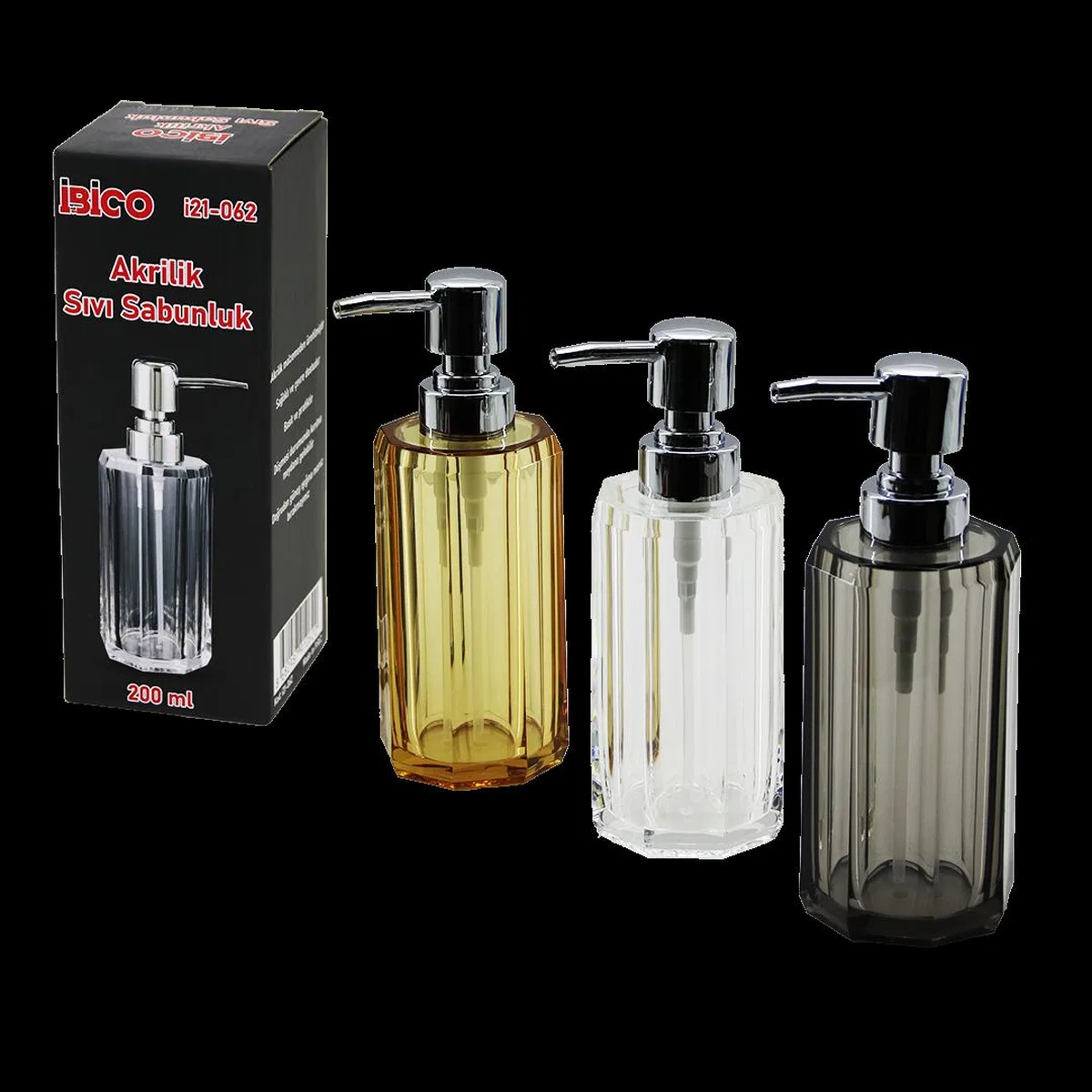 200 ml Sekizgen Akrilik Mika Sıvı Sabunluk (Şeffaf/Renkli) görsel 2
