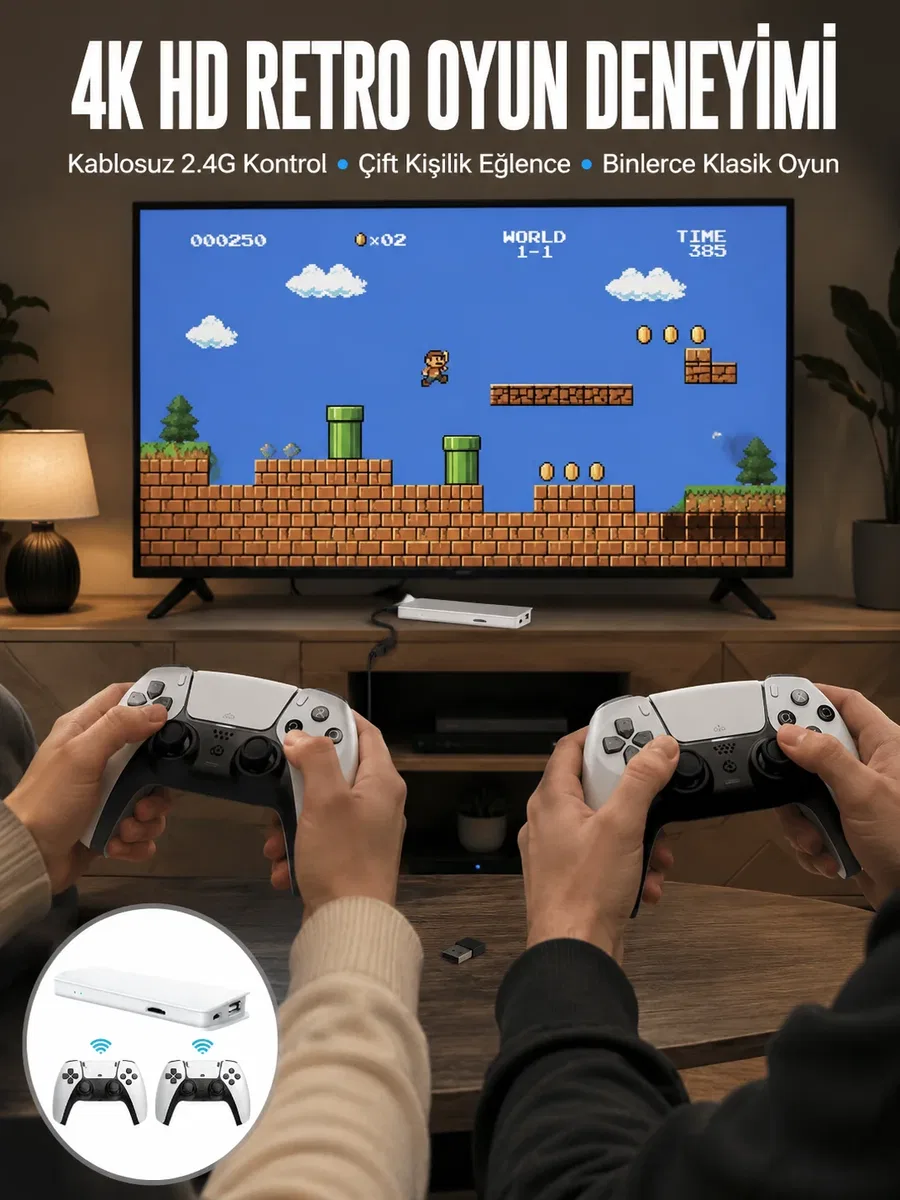 3D Çift Oyun Kollu 4K HD Ekran Nostaljik 20. 000 Oyunlu Beyaz Game Box Yeni Nesil