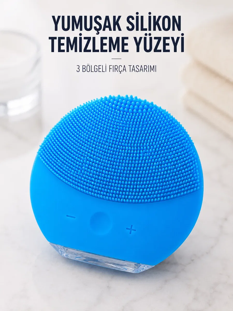 Silikon Yüz Temizleme Fırçası Ayarlanabilir Titreşimli Mavi Cilt Bakım Cihazı